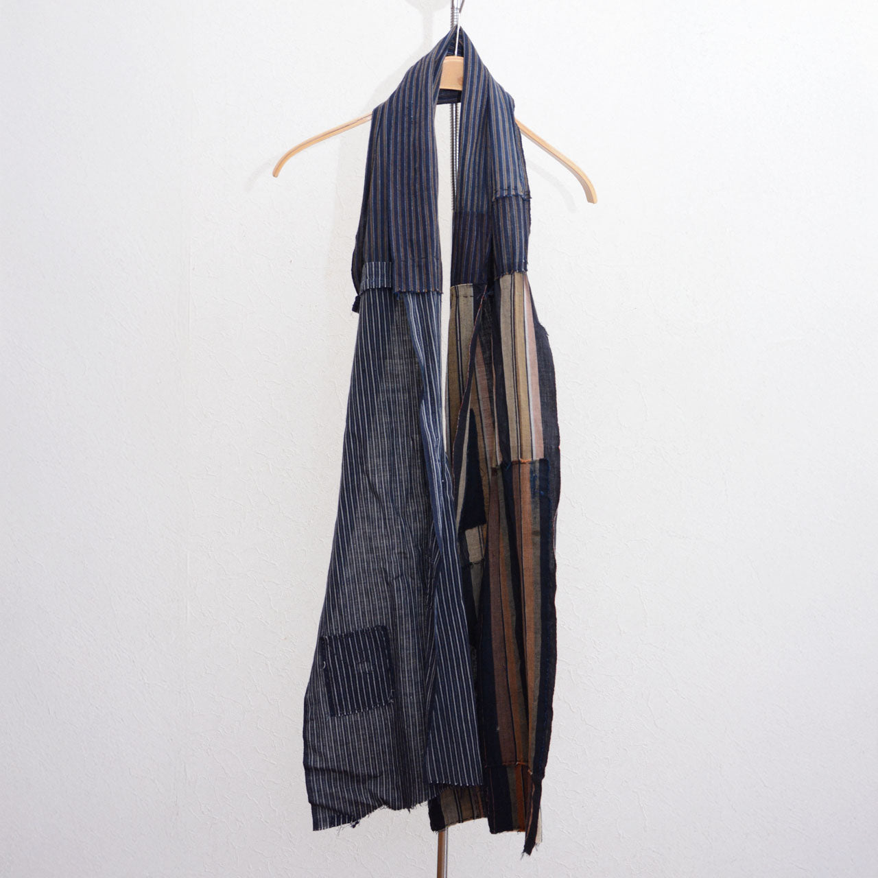 Striped Japanese boro fabric stole with hand stitching