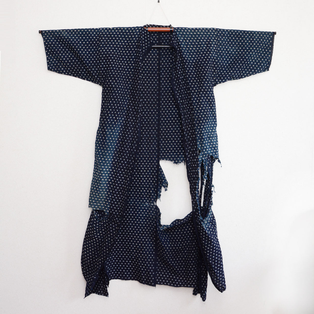 Hand-dyed indigo cotton kimono with traditional kasuri weave