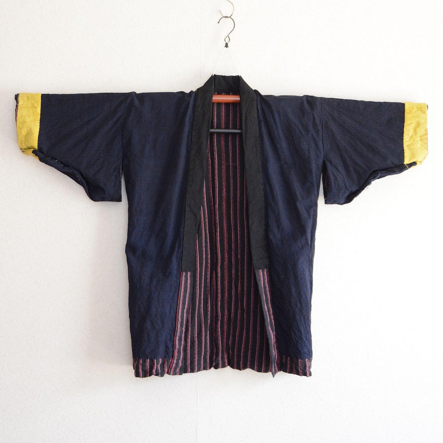 Noragi Haori Indigo Kimono Jacket Japanese Fabric Cotton Vintage Shima Stripe Pattern Antique Kimono