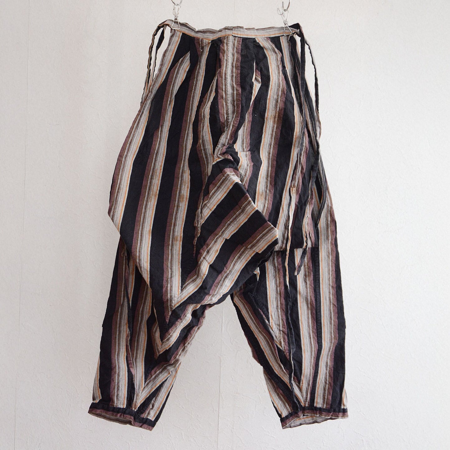 Monpe Pants Noragi Japanese Fabric Vintage Cotton Black Stripe Pattern