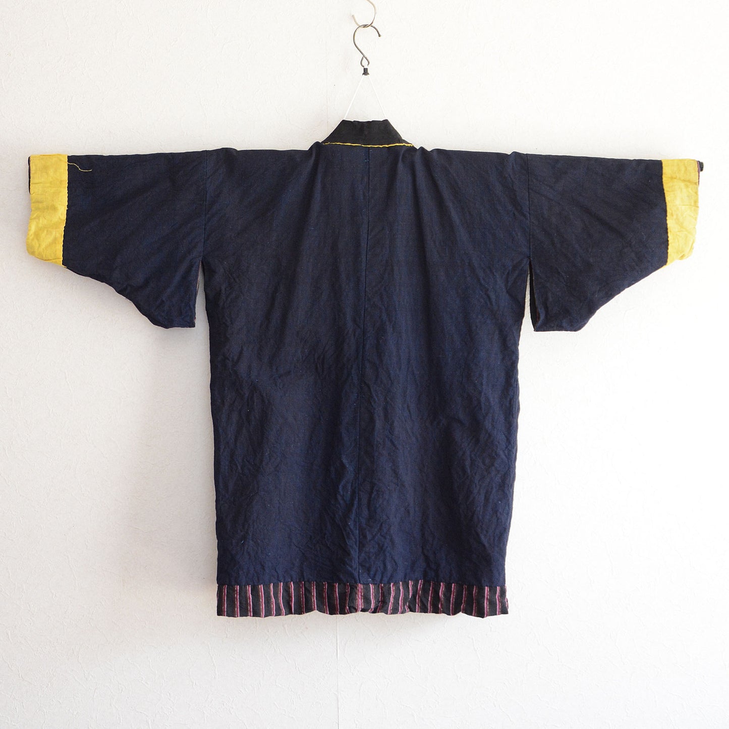 Noragi Haori Indigo Kimono Jacket Japanese Fabric Cotton Vintage Shima Stripe Pattern Antique Kimono