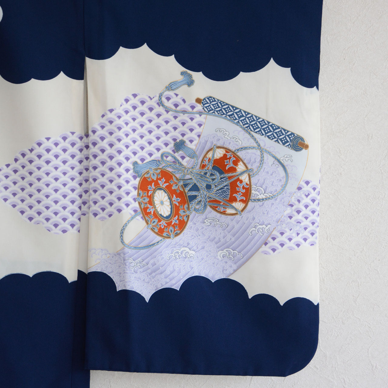 Deep navy haori for boys with flying hawk design