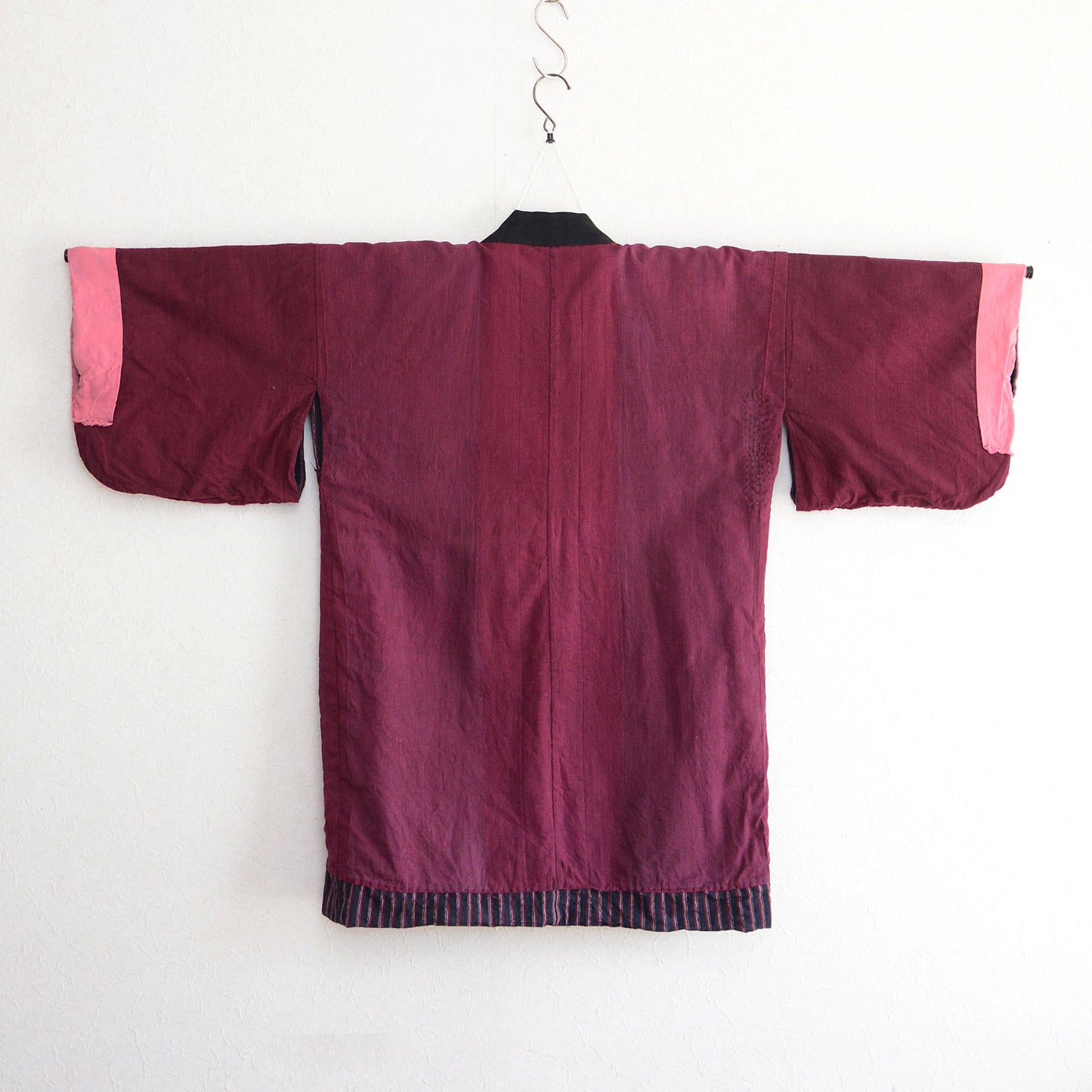 Noragi Antique Kimono Jacket Japanese Fabric Cotton Vintage Shima Stripe Pattern Sashiko