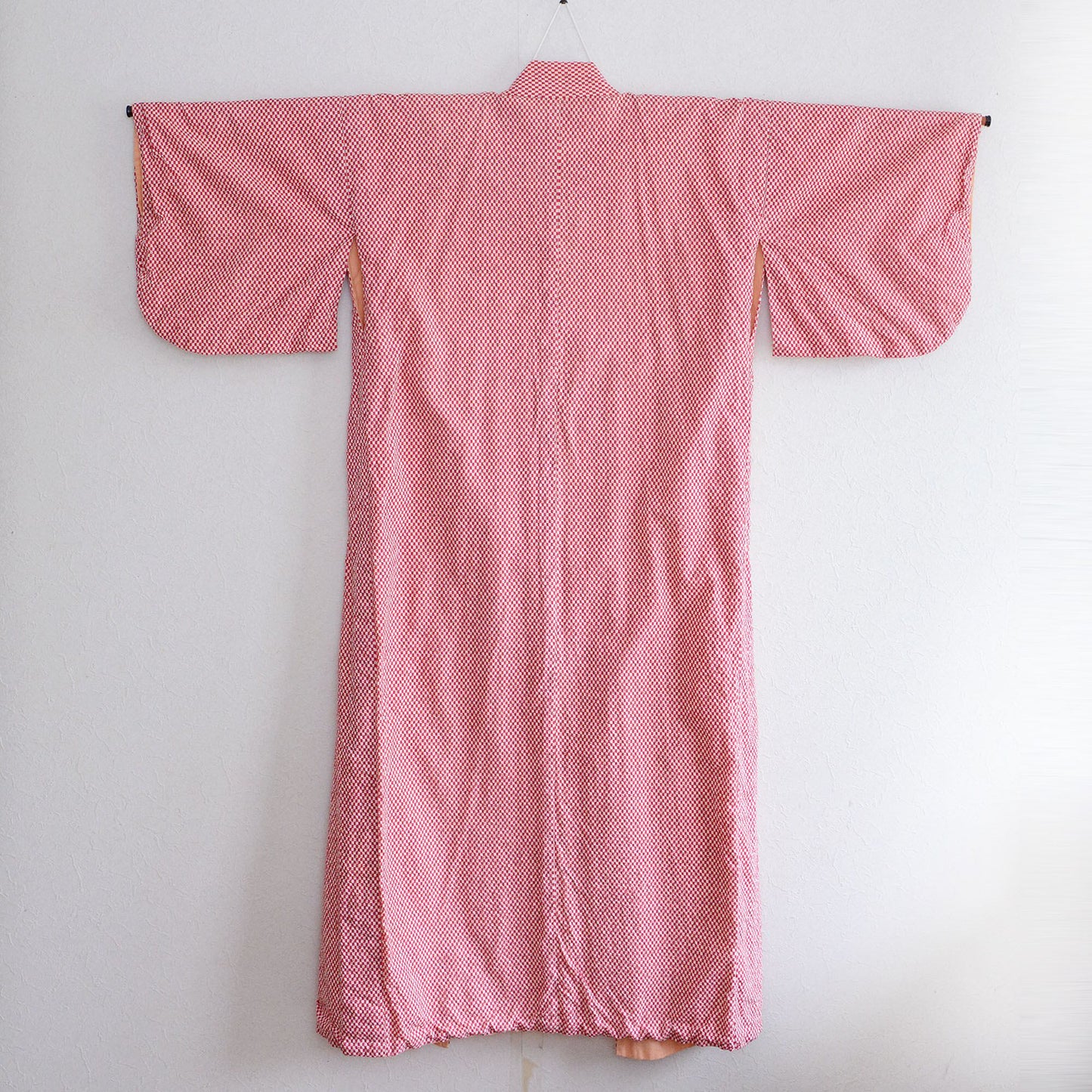 Checkerboard Pattern Kimono Robe Long Cotton Japan Vintage
