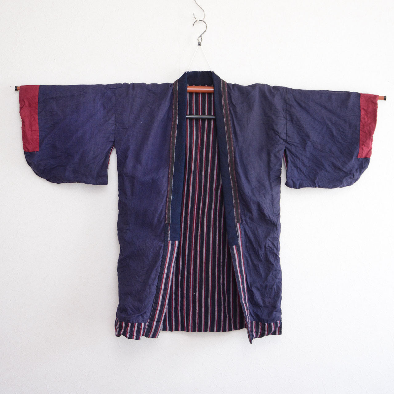 handmade japanese work jacket with indigo collar and durable cotton