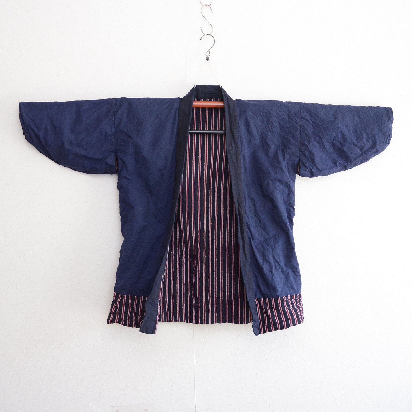 Noragi Cotton Kimono Jacket Vintage Japanese Fabric Stripe Pattern Antique