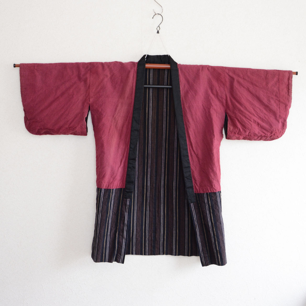 Japanese farmer's work jacket noragi in classic striped pattern