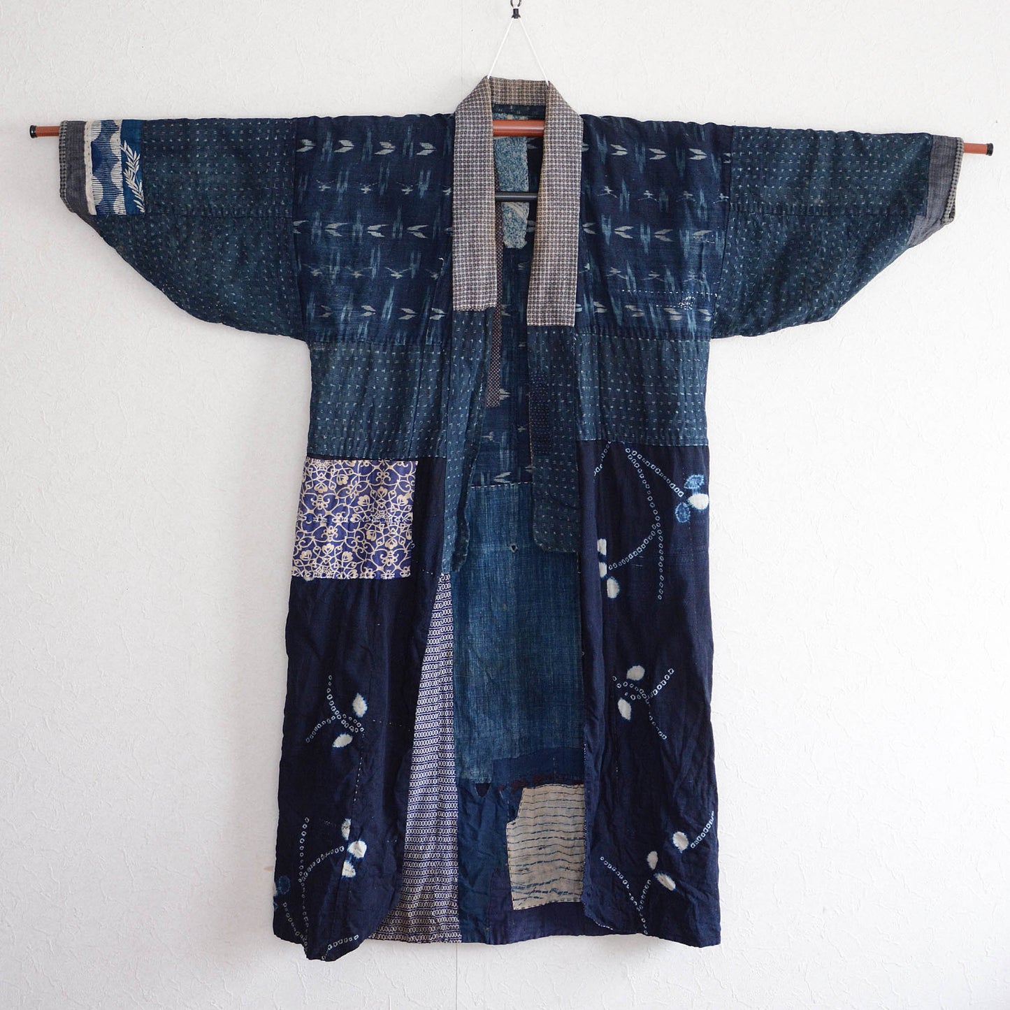 Boro Noragi Jacket Indigo Japanese Fabric Vintage Kimono Cotton Crazy Pattern Kasuri Shibori Dye