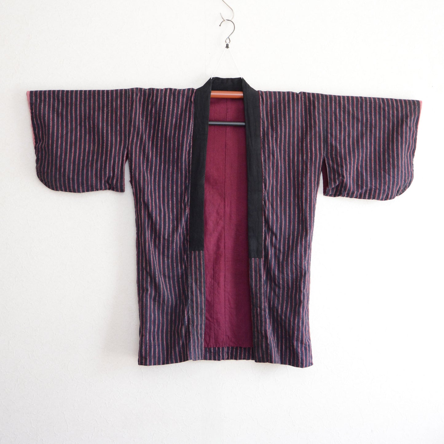 Noragi Antique Kimono Jacket Japanese Fabric Cotton Vintage Shima Stripe Pattern Sashiko