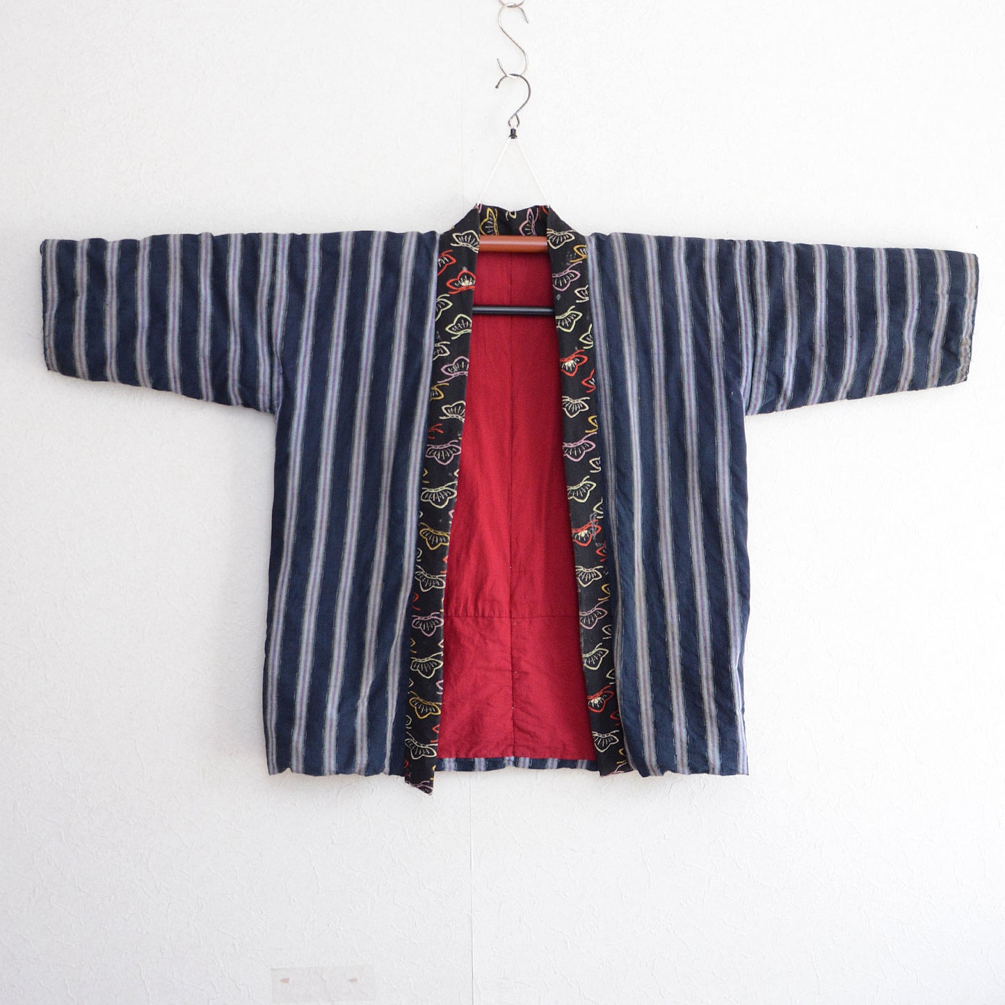Hanten Jacket Kimono Padded Noragi Style Crazy Pattern Japanese Fabric Vintage