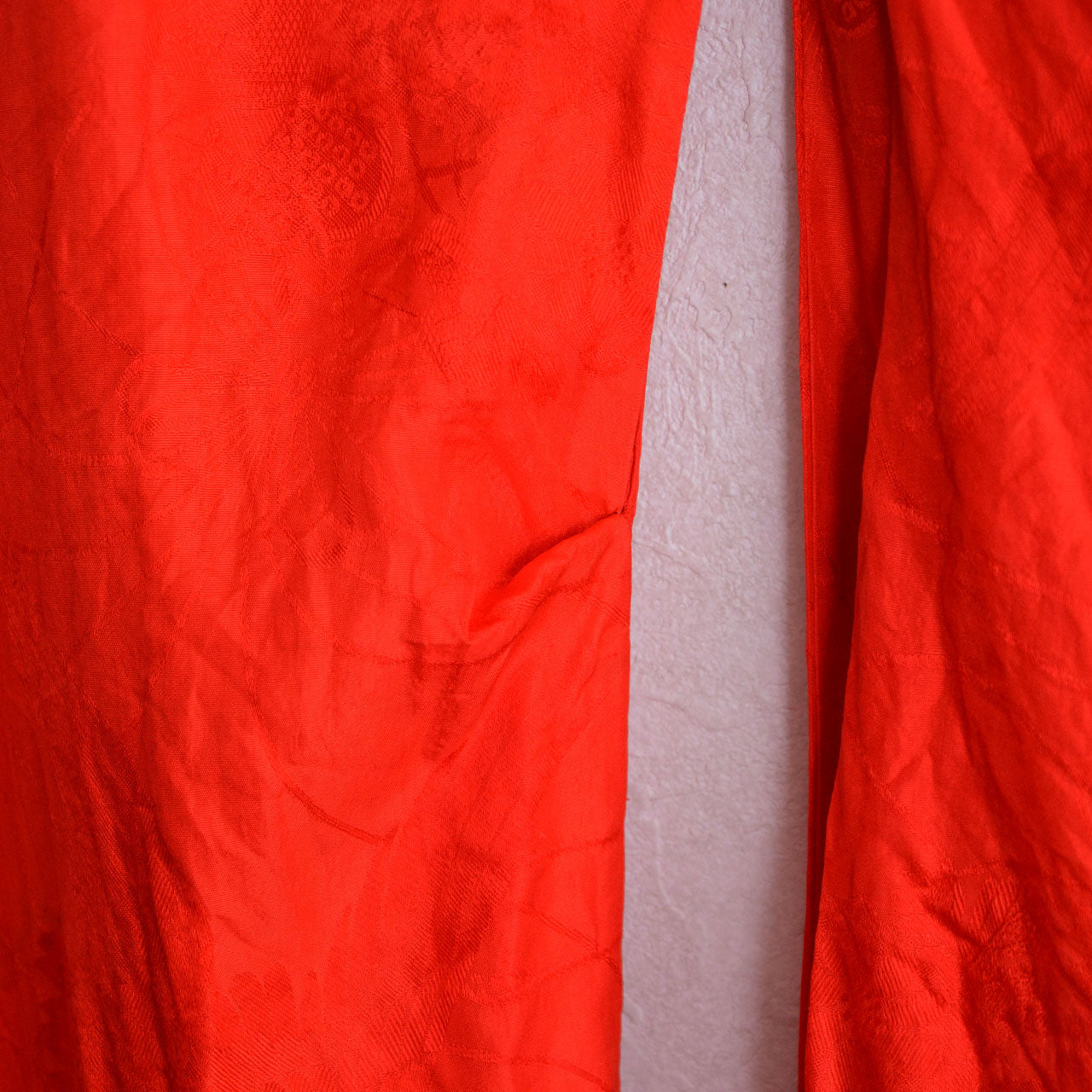 Retro red Japanese under-kimono featuring cranes and flowers