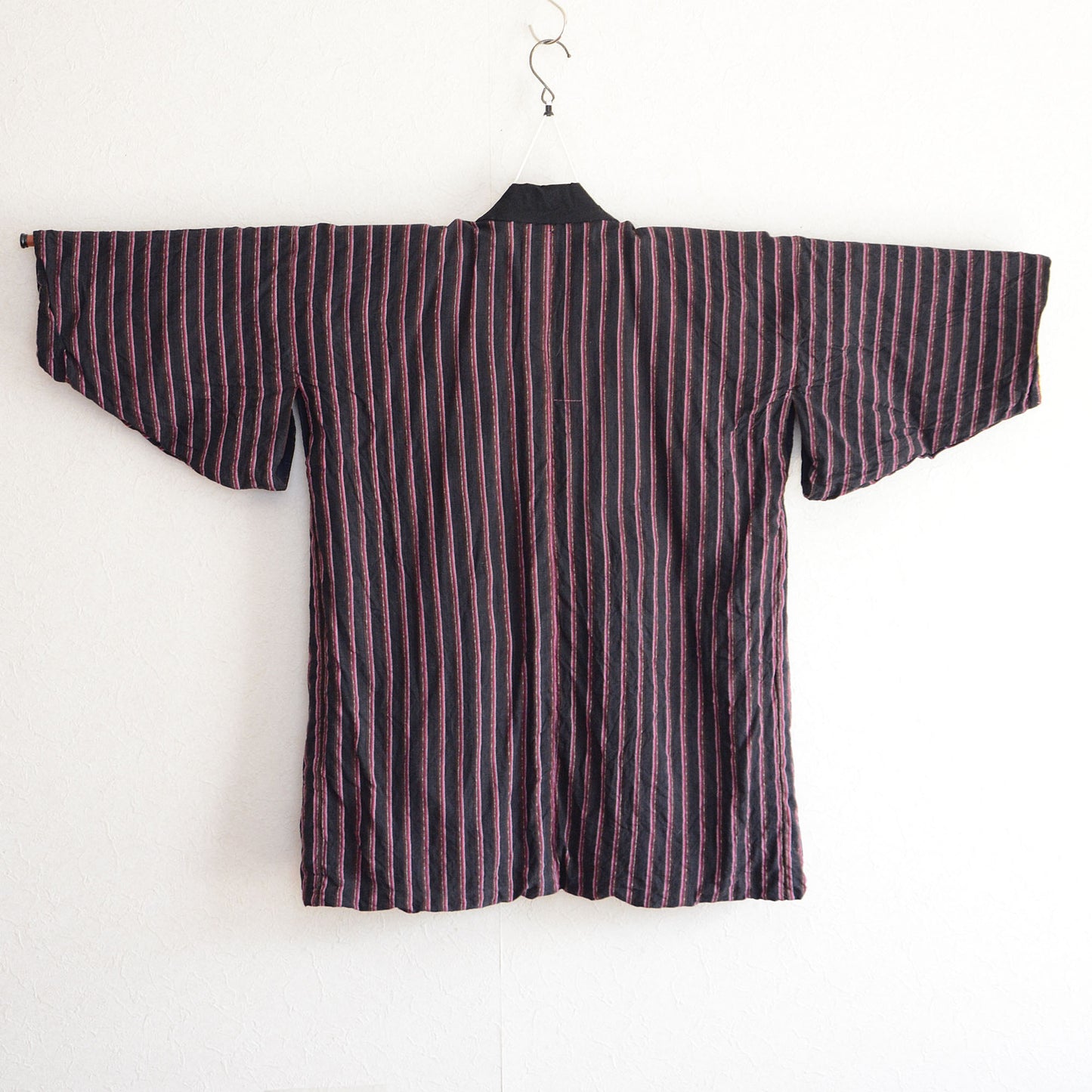 Noragi Haori Indigo Kimono Jacket Japanese Fabric Cotton Vintage Shima Stripe Pattern Antique Kimono