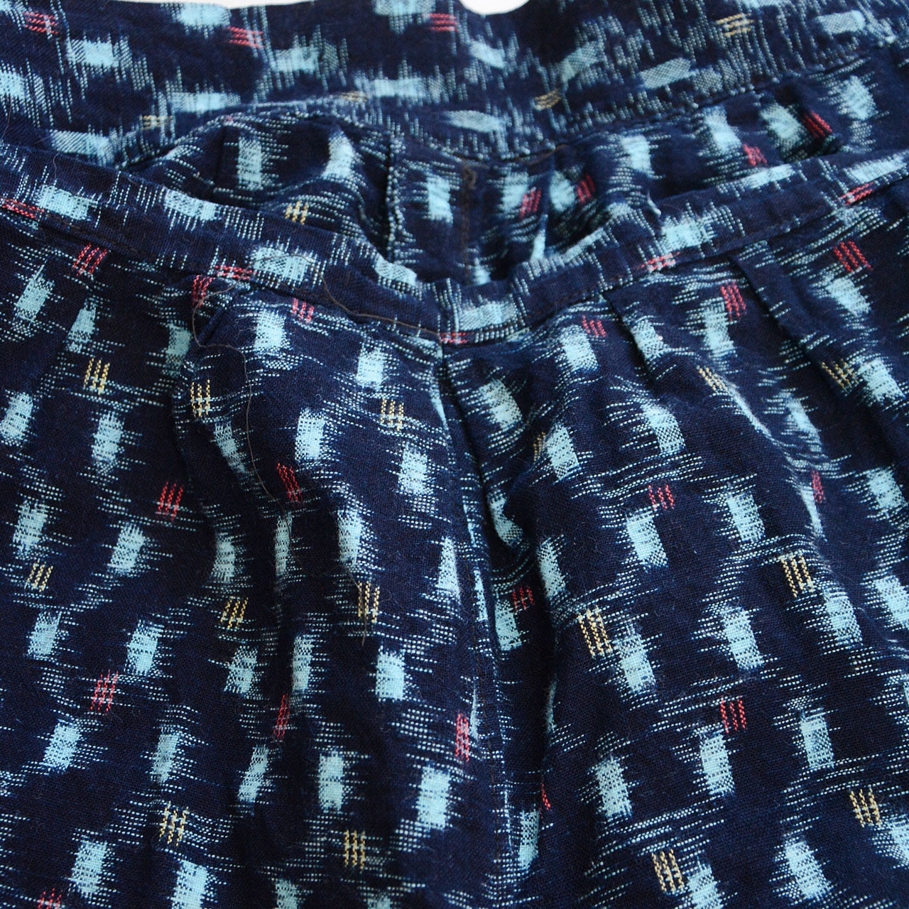 Traditional Japanese monpe pants with separate front and back panels