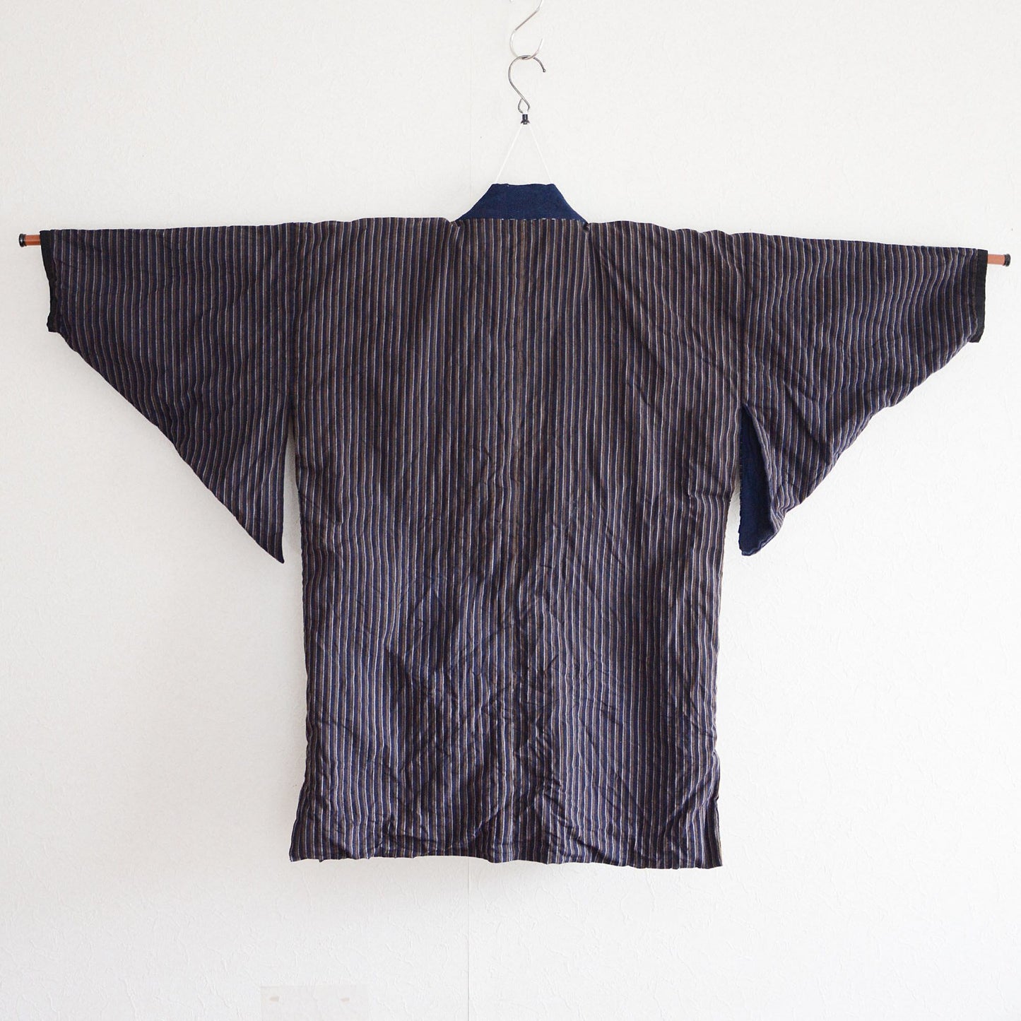 Noragi Jacket Indigo Collar Kimono Japanese Fabric Cotton Vintage Faded Stripe Pattern