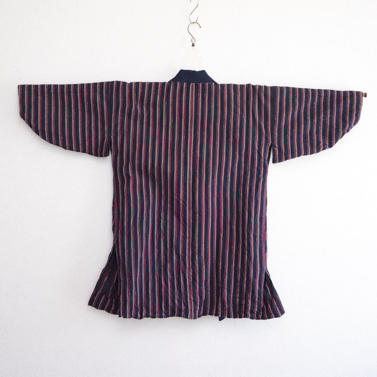 Mid-century Japan vintage Noragi with indigo collar and stripes