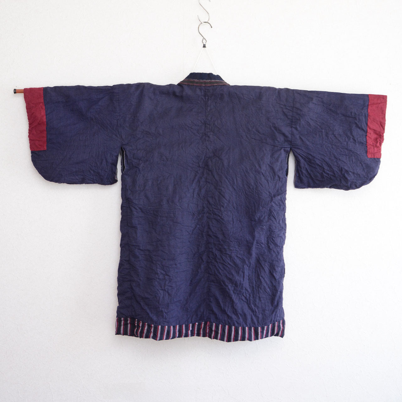 japanese vintage farmer’s jacket featuring striped cotton and indigo details