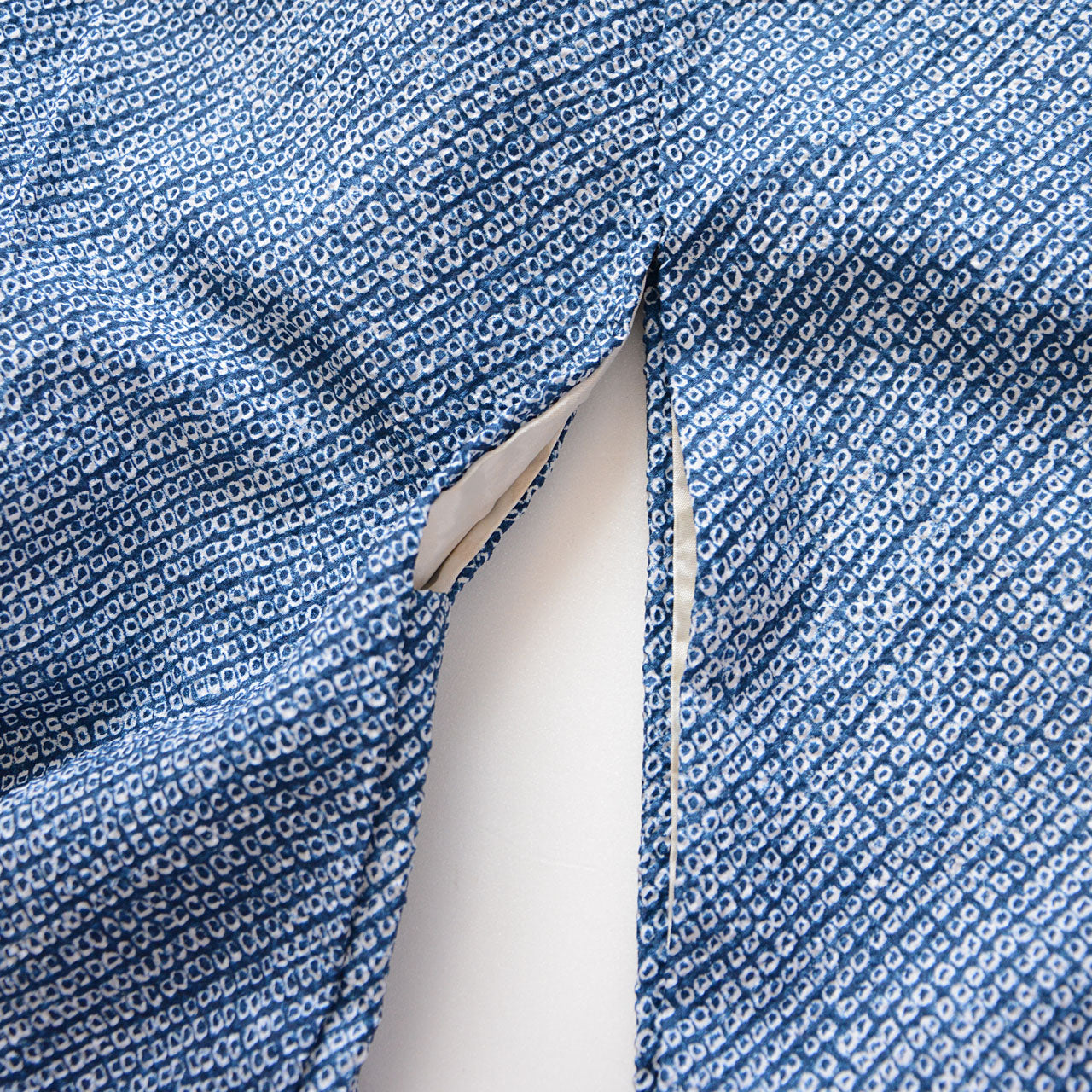 Blue Japanese haori kimono jacket on hanger, late Showa era vintage clothing