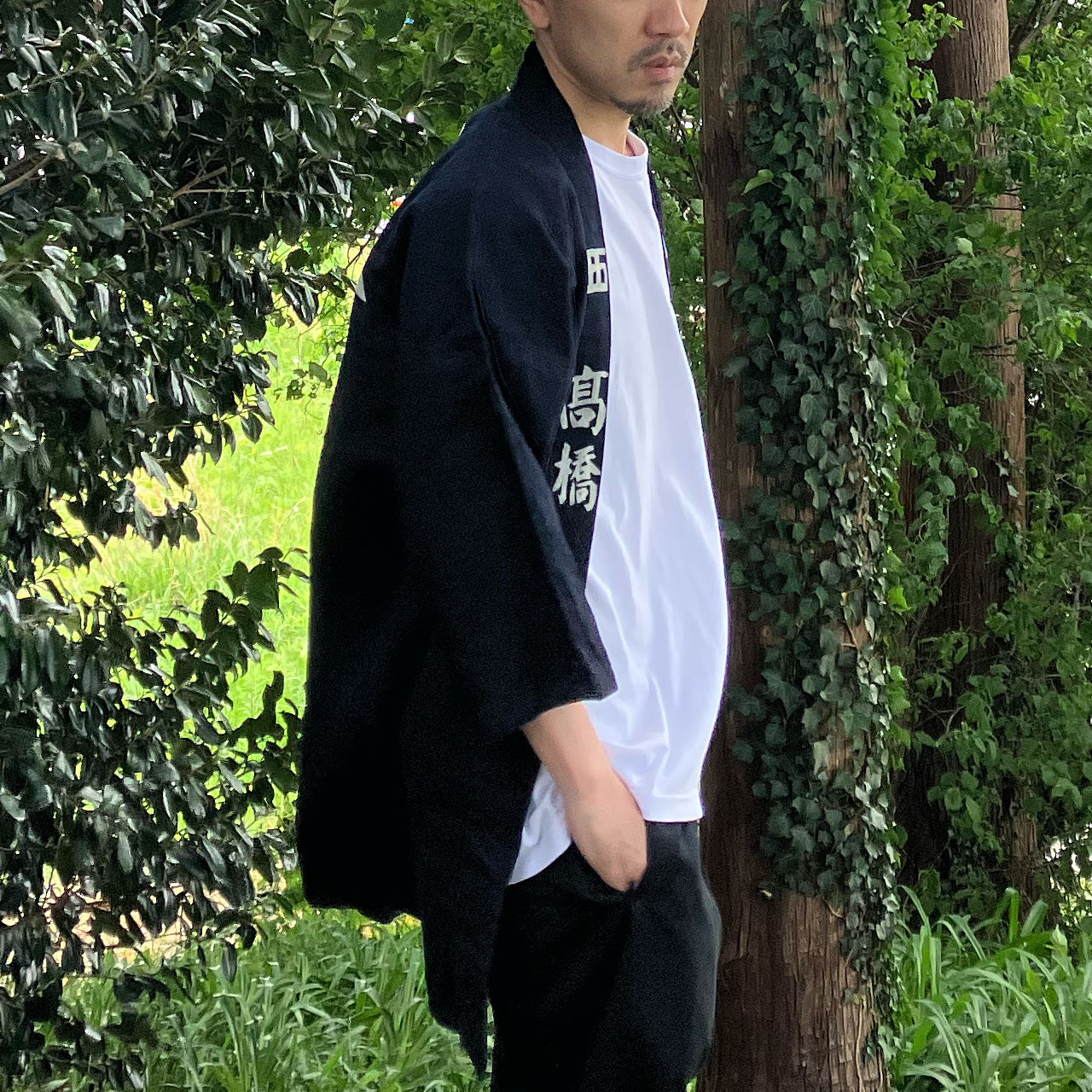 Men’s vintage hanten jacket with Japanese kanji print