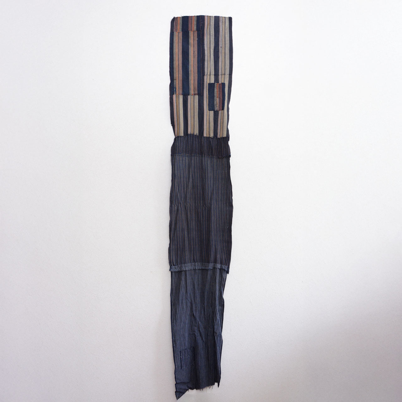 Japanese vintage boro stole with striped cotton fabrics