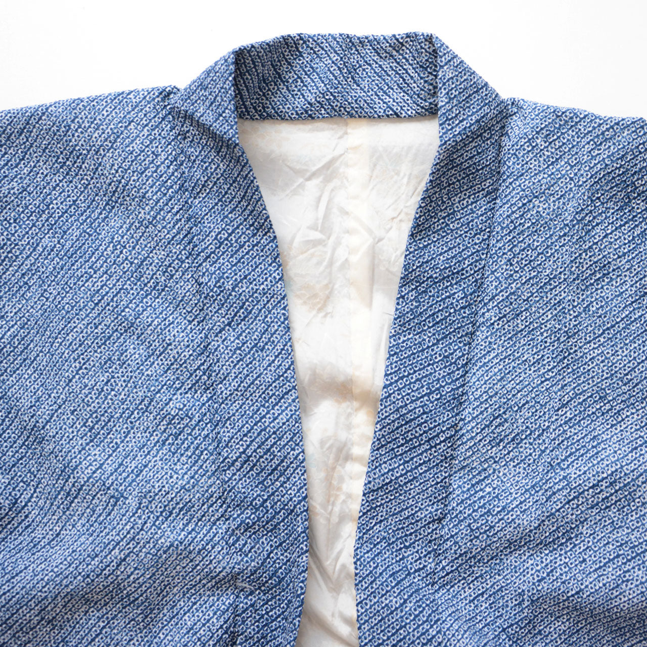 Unisex vintage shibori haori coat with traditional Japanese pattern in blue