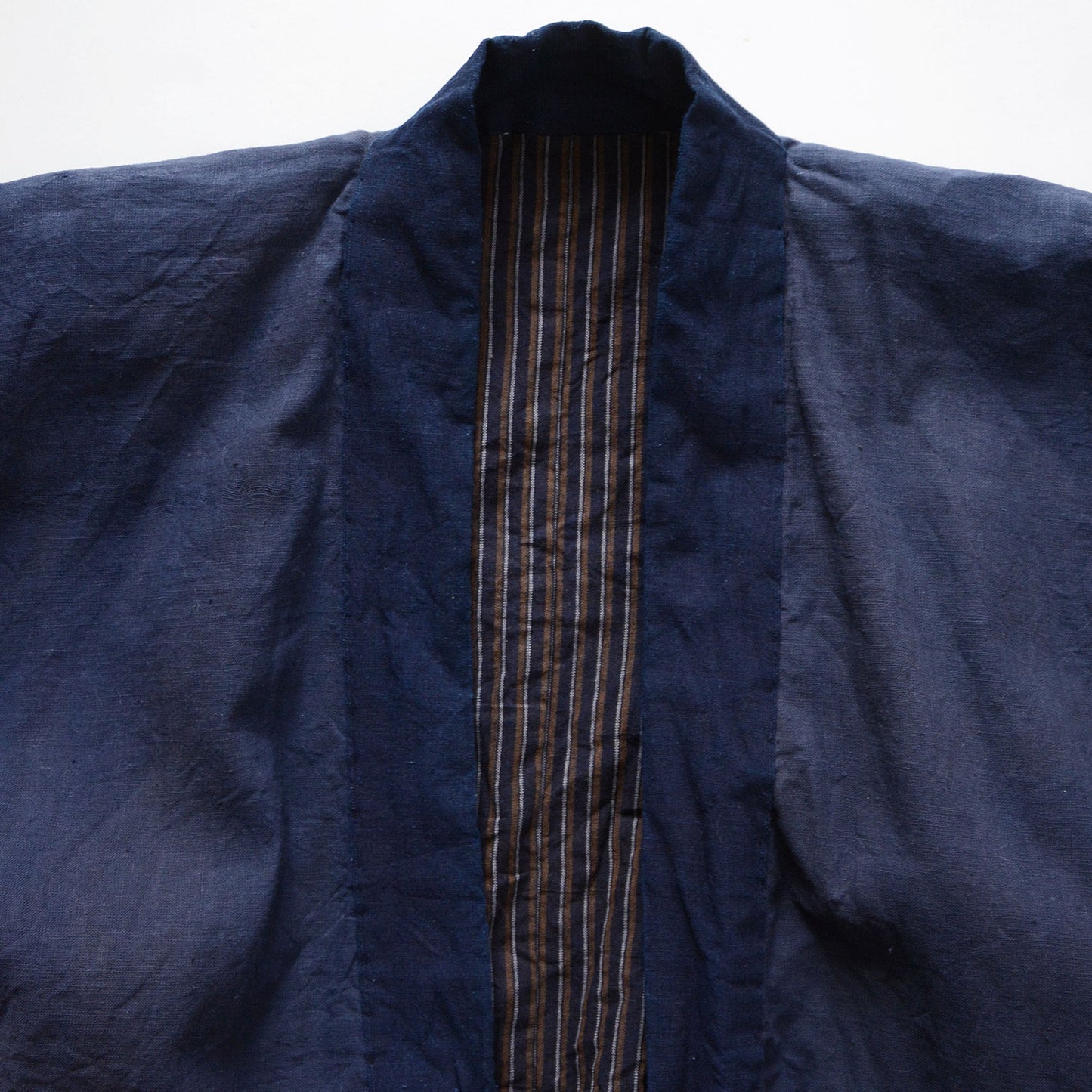 Noragi Jacket Indigo Collar Kimono Japanese Fabric Cotton Vintage Faded Stripe Pattern