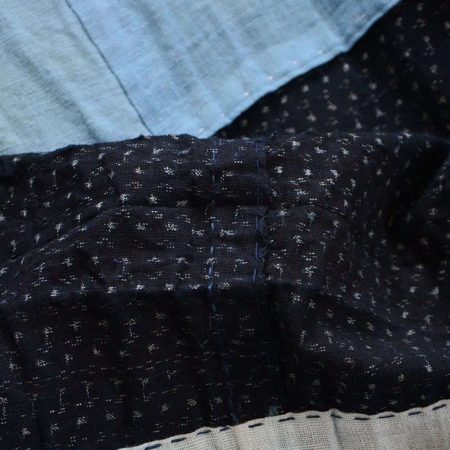 Kasuri Fabric Indigo Kimono Robe Long Cotton Japan Vintage