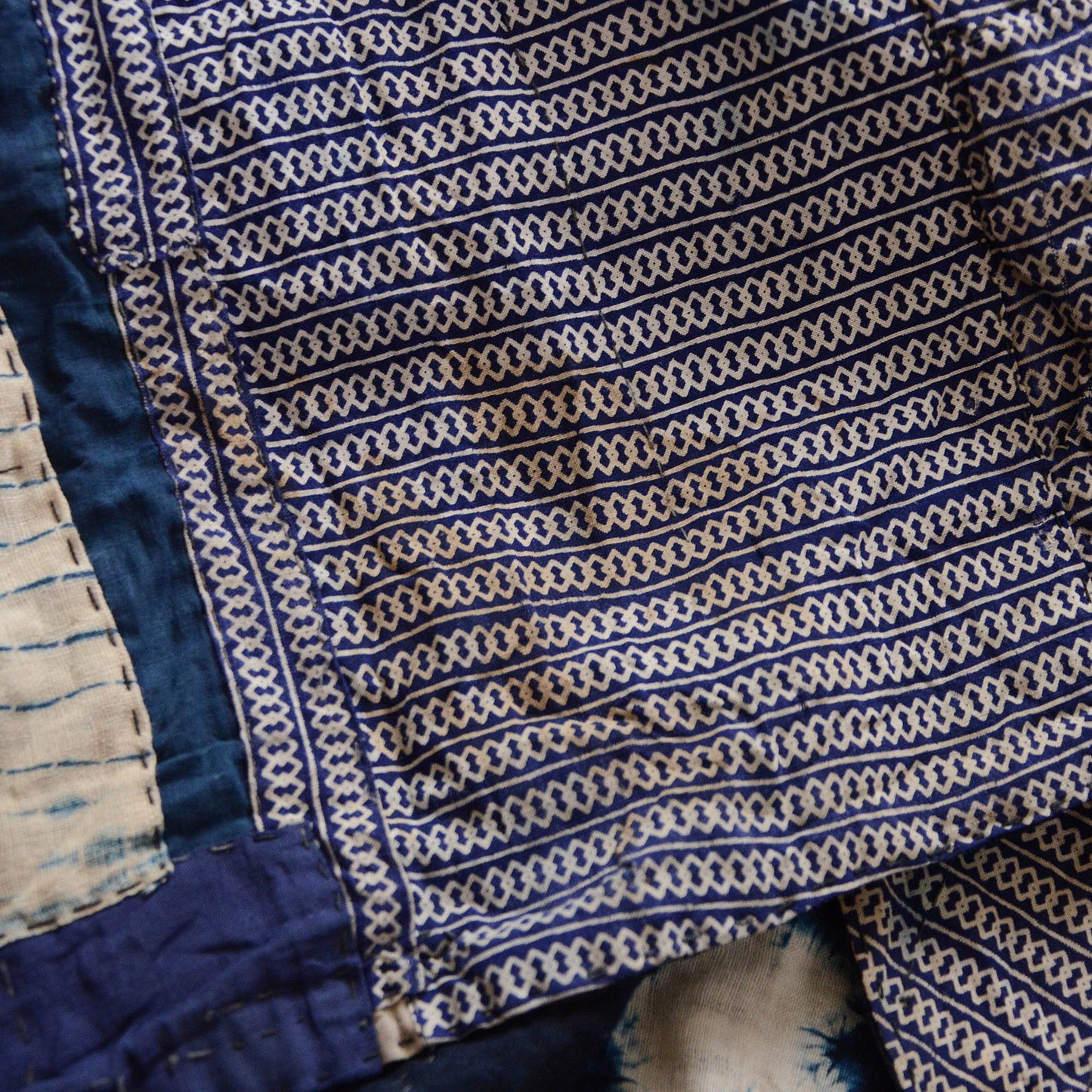 Boro Noragi Jacket Indigo Japanese Fabric Vintage Kimono Cotton Crazy Pattern Kasuri Shibori Dye