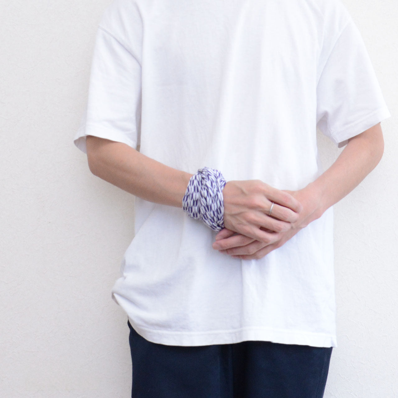 Japanese tenugui tied to a bag as a decorative accent
