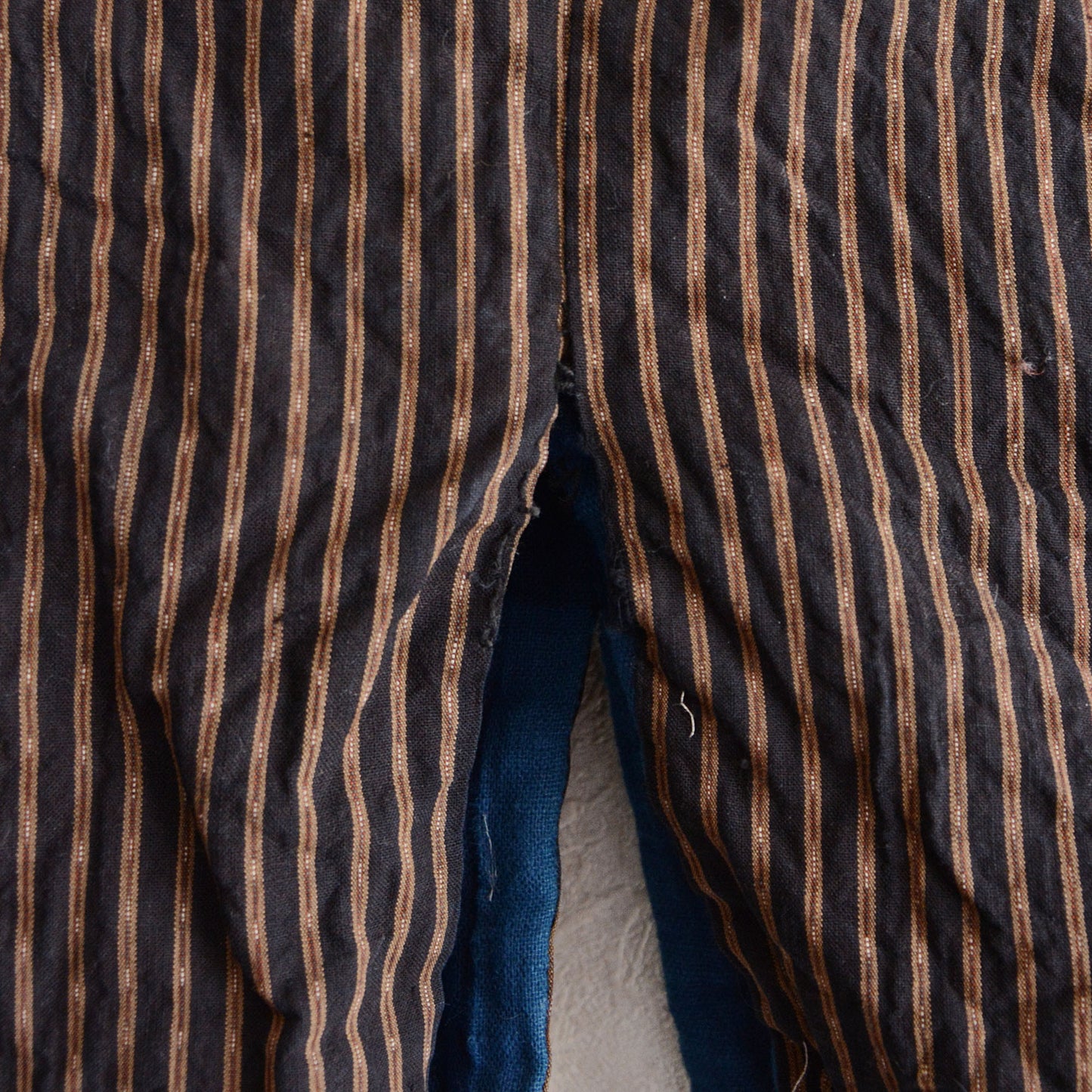 Handmade indigo-dyed cotton hanten with traditional shima stripes from Japan