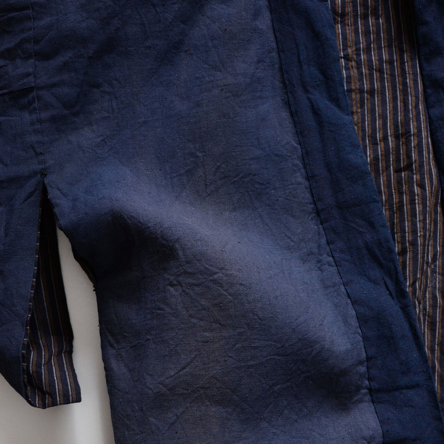 Noragi Jacket Indigo Collar Kimono Japanese Fabric Cotton Vintage Faded Stripe Pattern