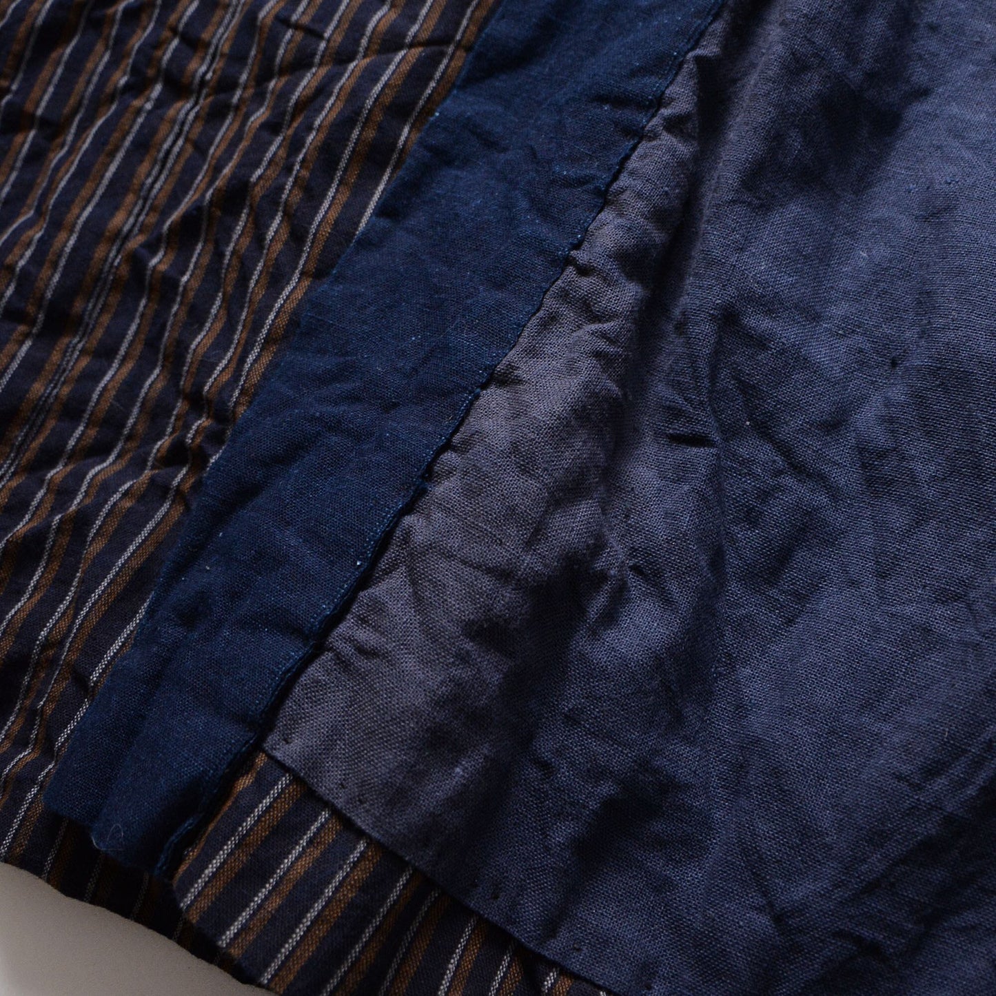Noragi Jacket Indigo Collar Kimono Japanese Fabric Cotton Vintage Faded Stripe Pattern