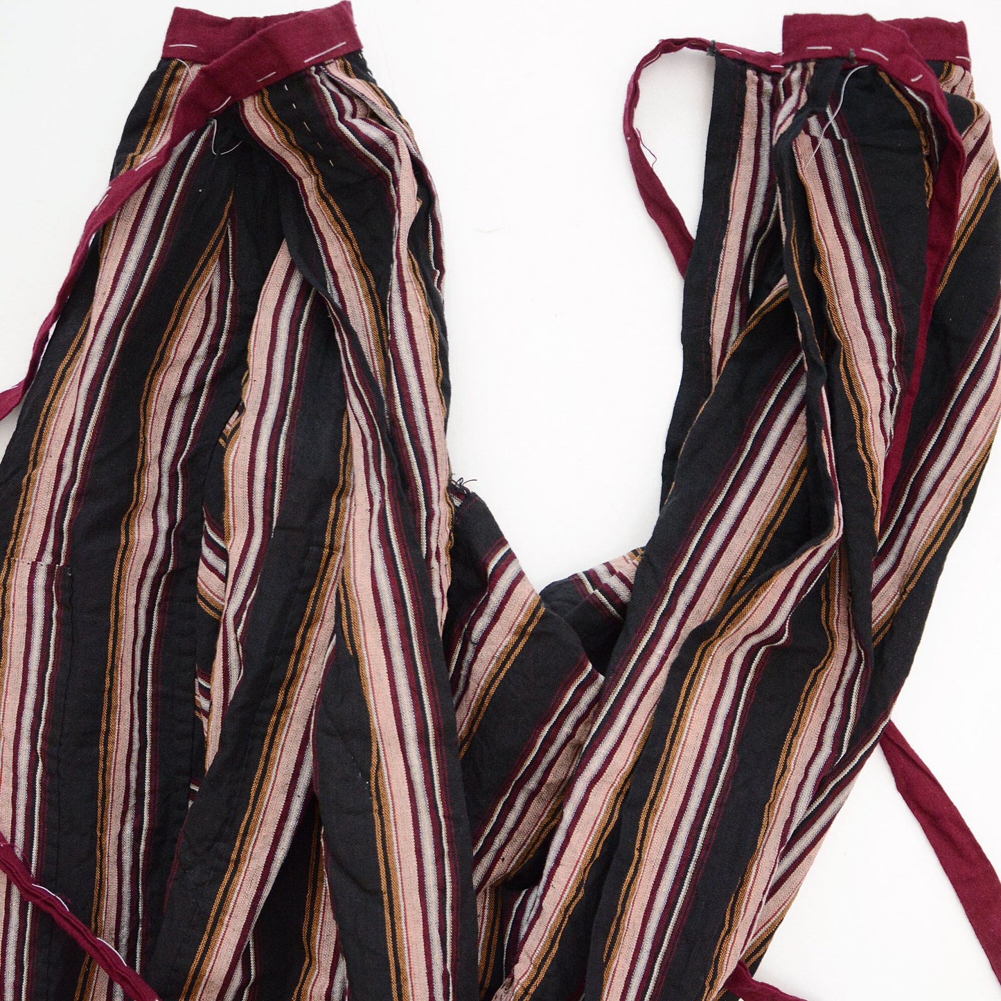 Monpe Pants Noragi Japanese Fabric Vintage Cotton Black Stripe Pattern Double Knee