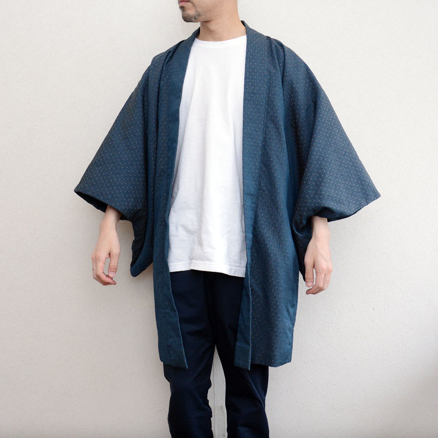 Vintage Japanese men's haori with kimono form and artistic flair