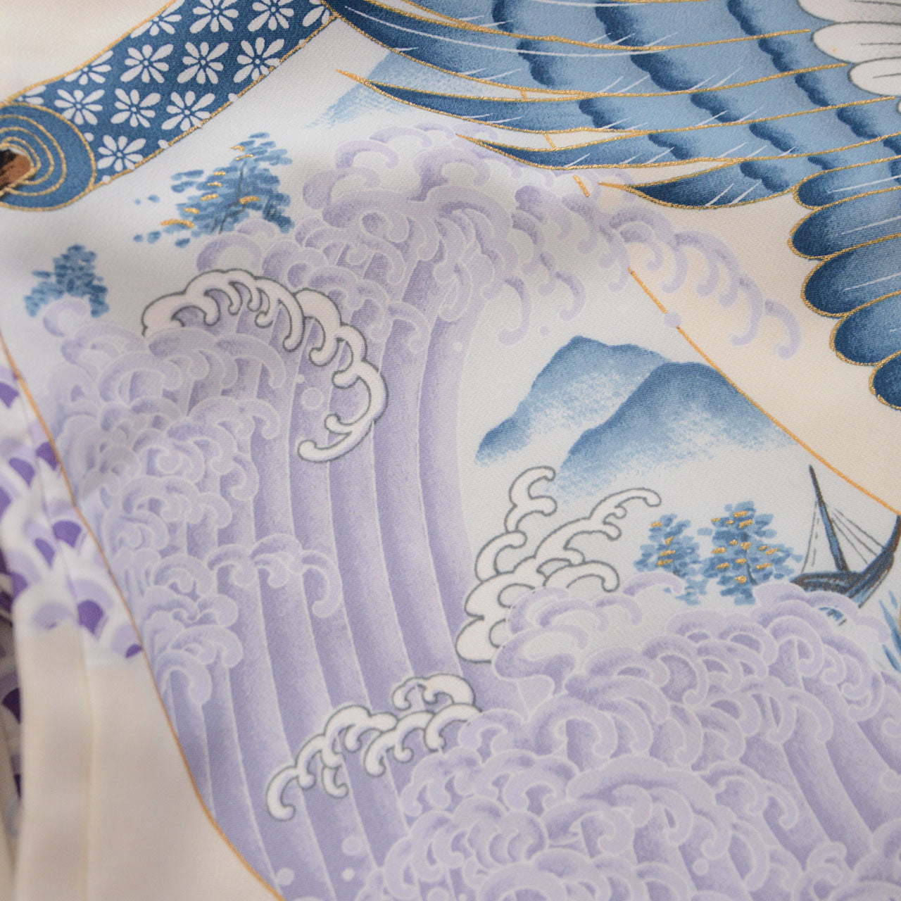 Hawk-themed children's kimono jacket in dark indigo