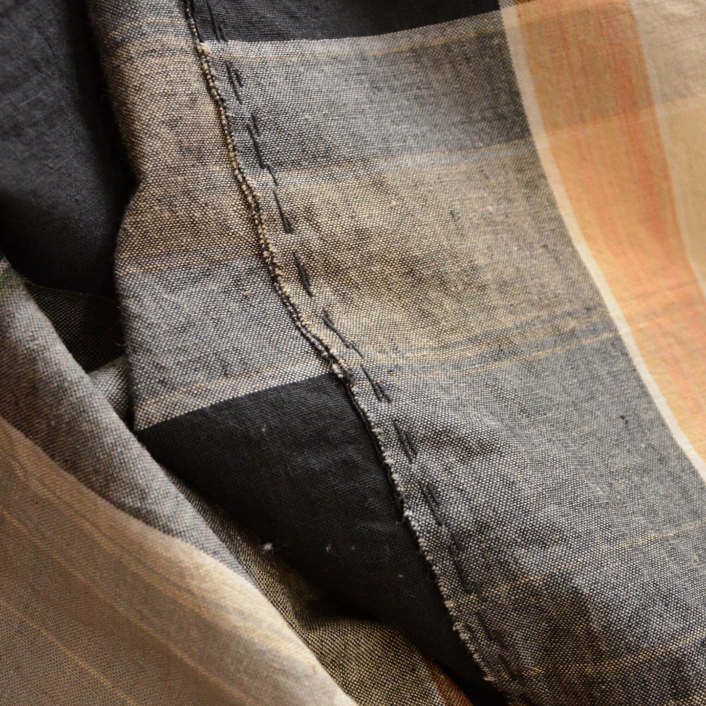 Japanese Fabric Cotton Futon Cover Checkered Pattern Vintage Textile