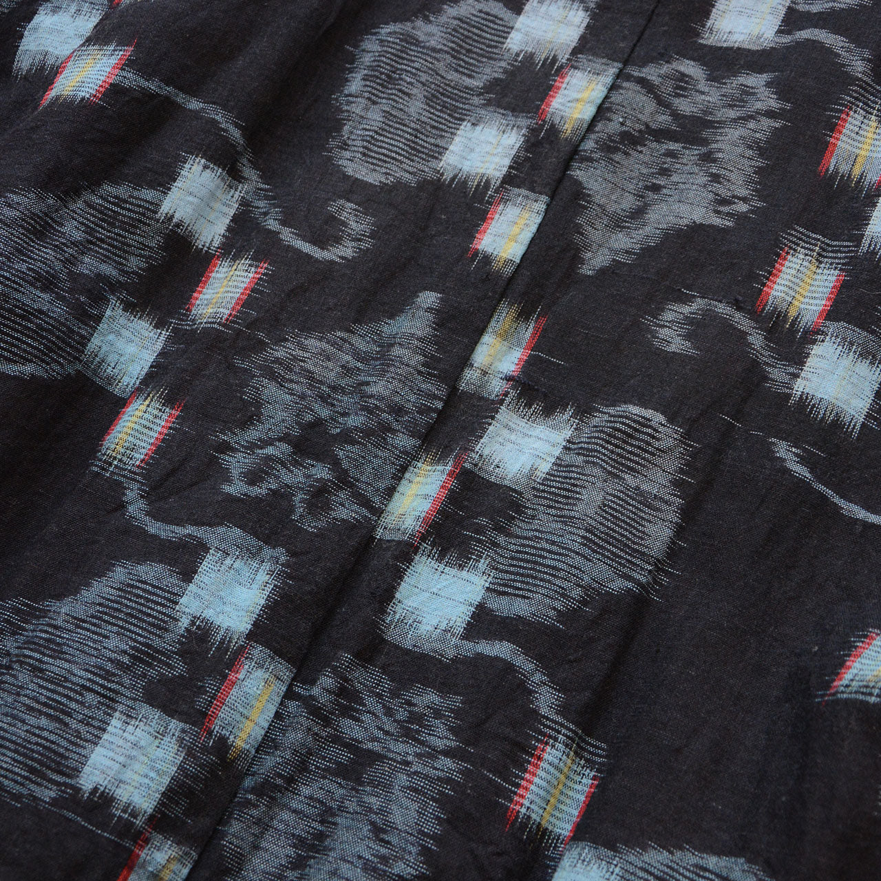 Reworkable kasuri cotton noragi with visible wear and character