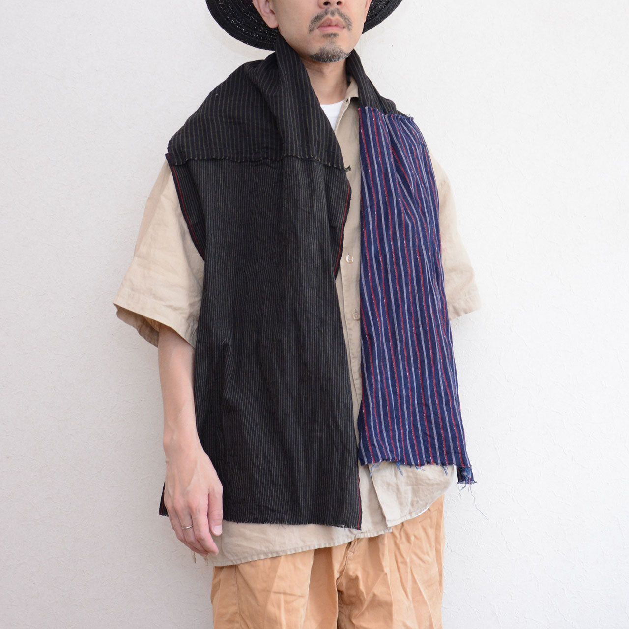 Lightweight Japanese cotton wrap with irregular stitching