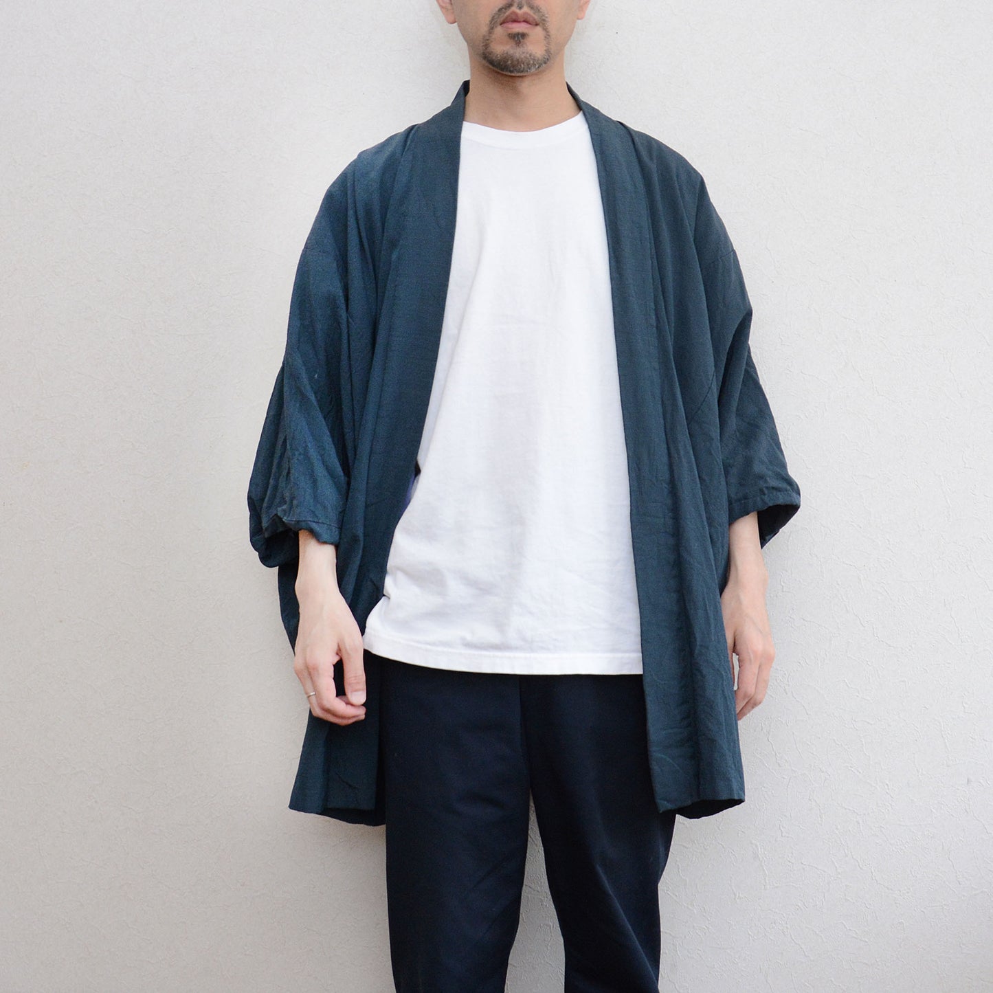 Men’s vintage haori kimono with Japanese historical artwork of Sankin-kotai and Mount Fuji