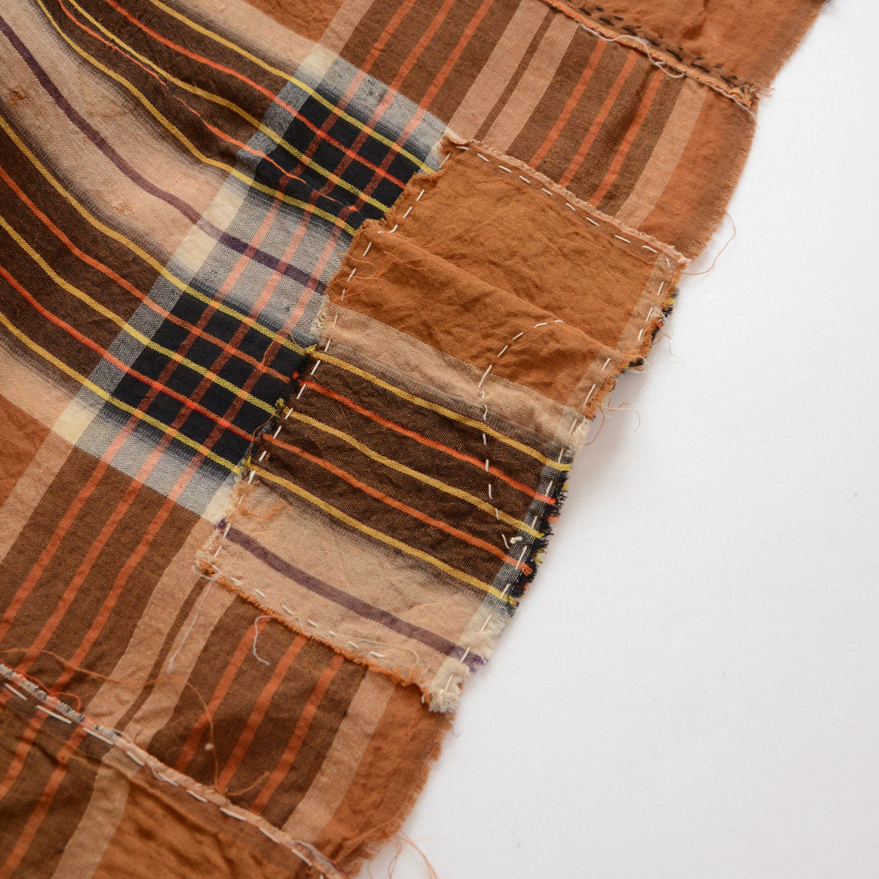 Japanese vintage cotton fabric with mixed plaid and crazy patchwork design