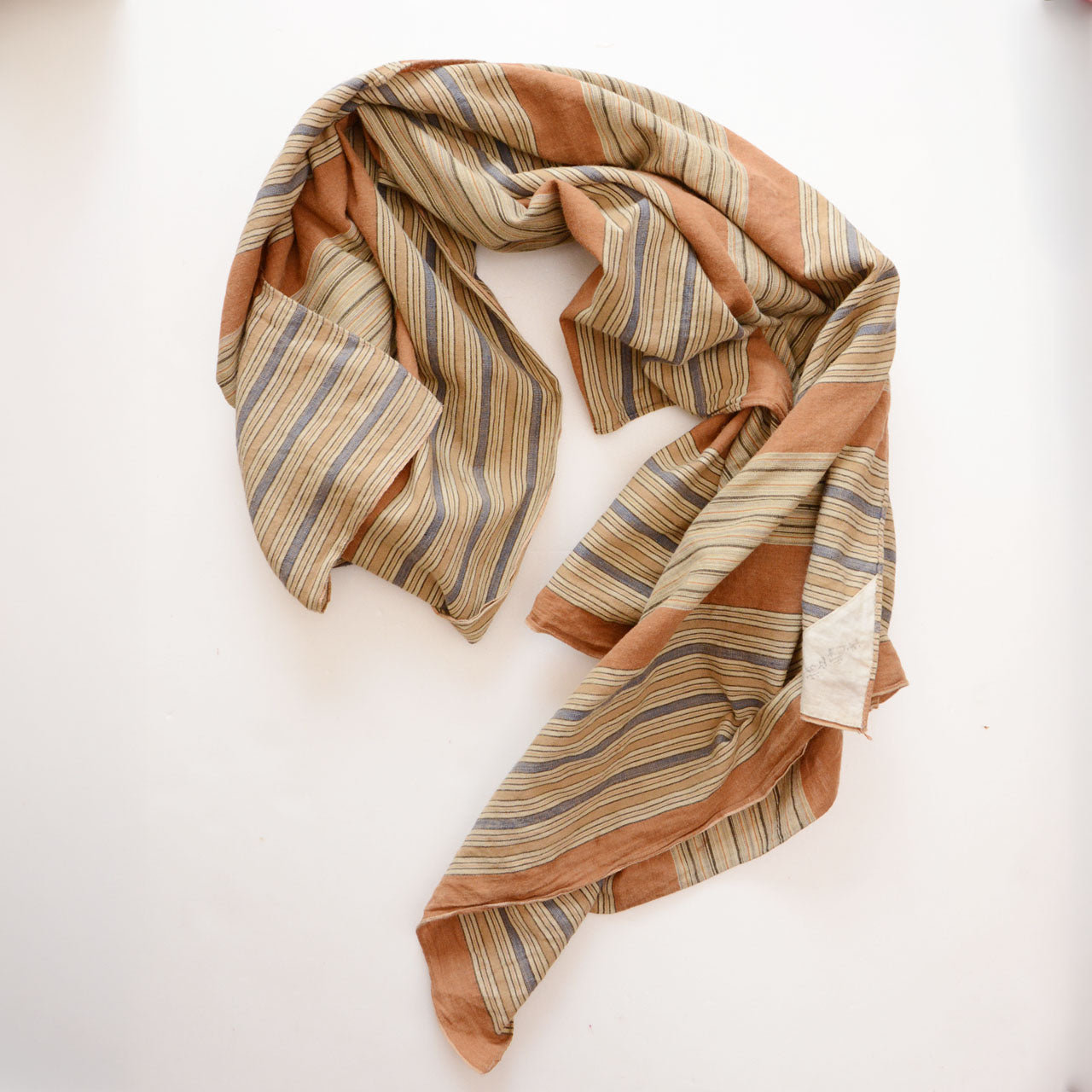 NAMBA SHOUTEN vintage furoshiki – authentic mid-Showa Japanese cotton textile, brown stripe