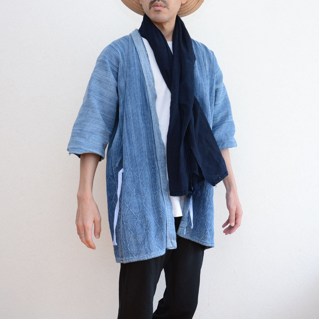 Japanese vintage indigo jacket showing real-life patina and charm
