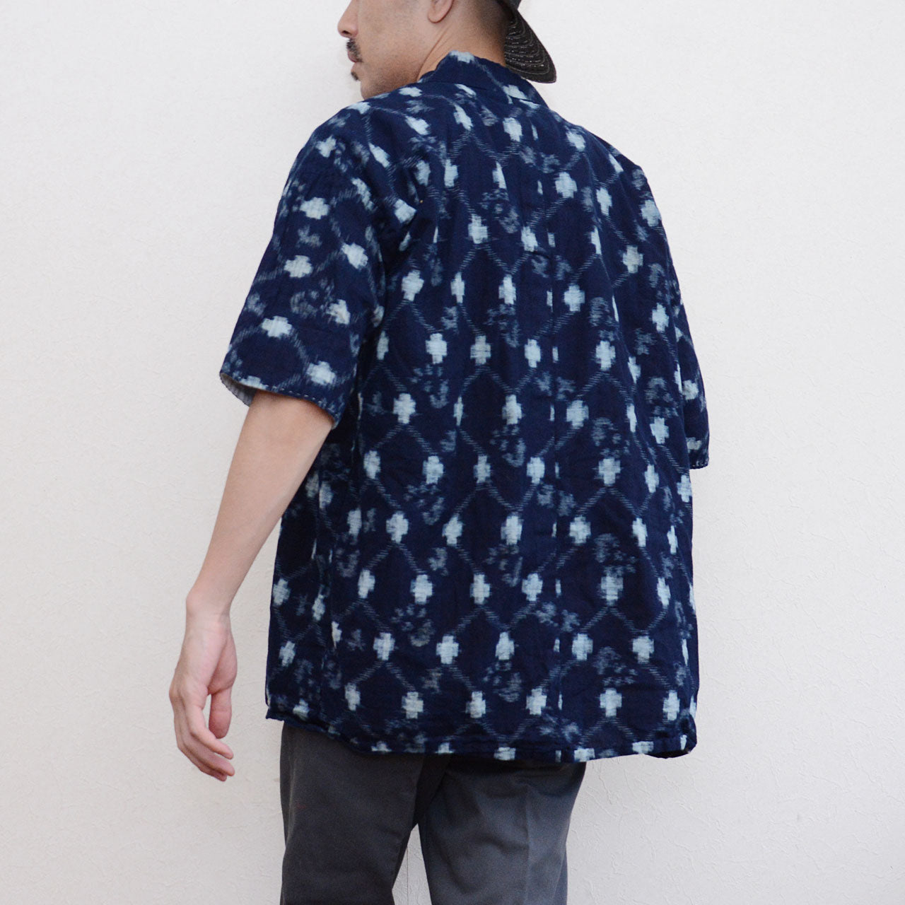 Handcrafted Japanese indigo kasuri jacket, unique vintage menswear