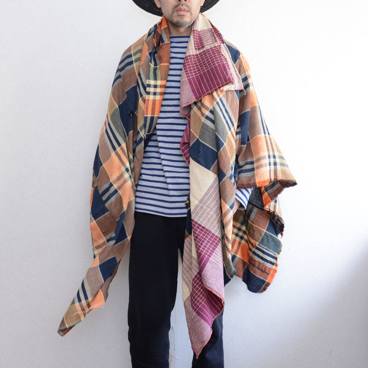 BORO aesthetic fabric, irreplaceable vintage Japanese cotton plaid
