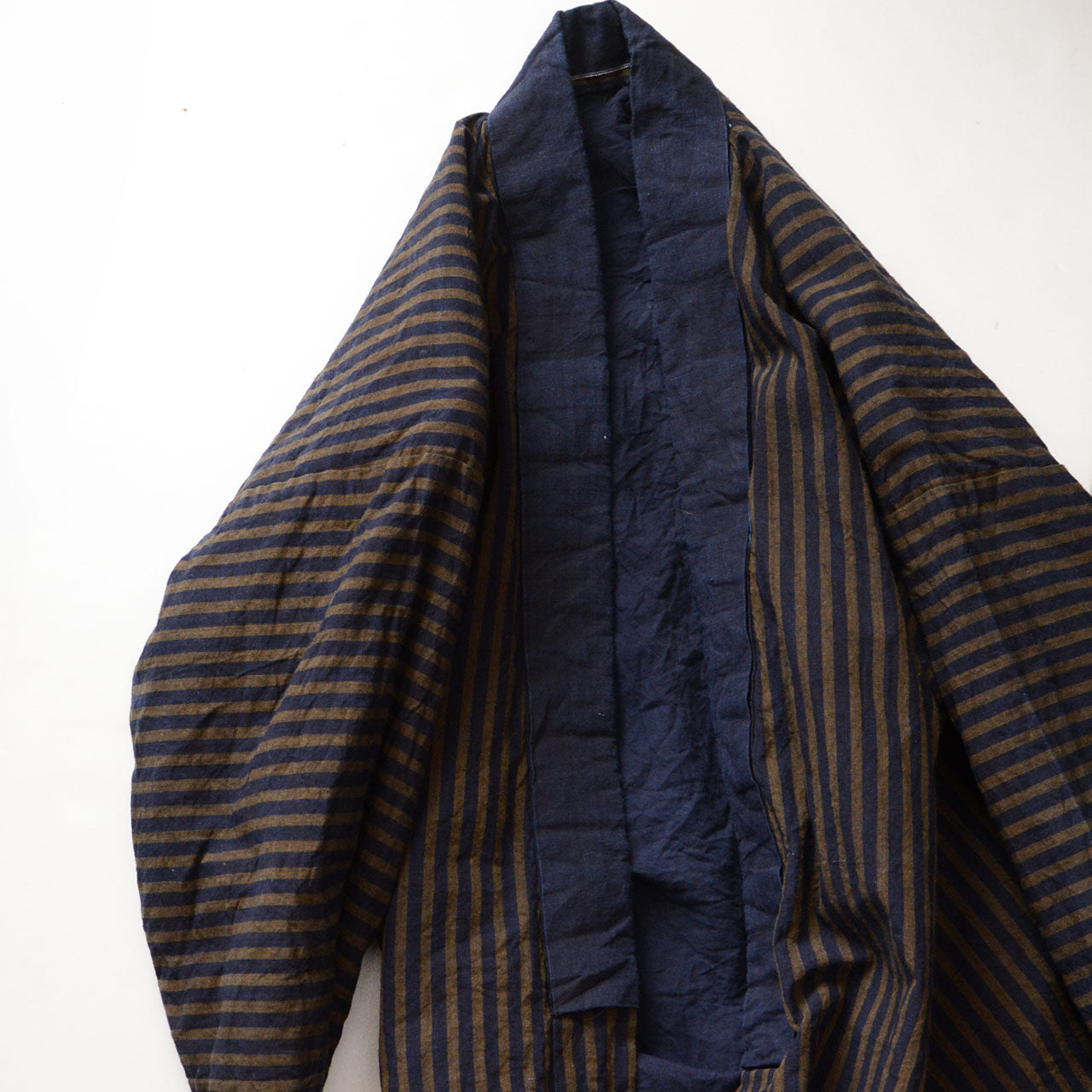 Cotton Noragi jacket with wide indigo stripes and solid areas