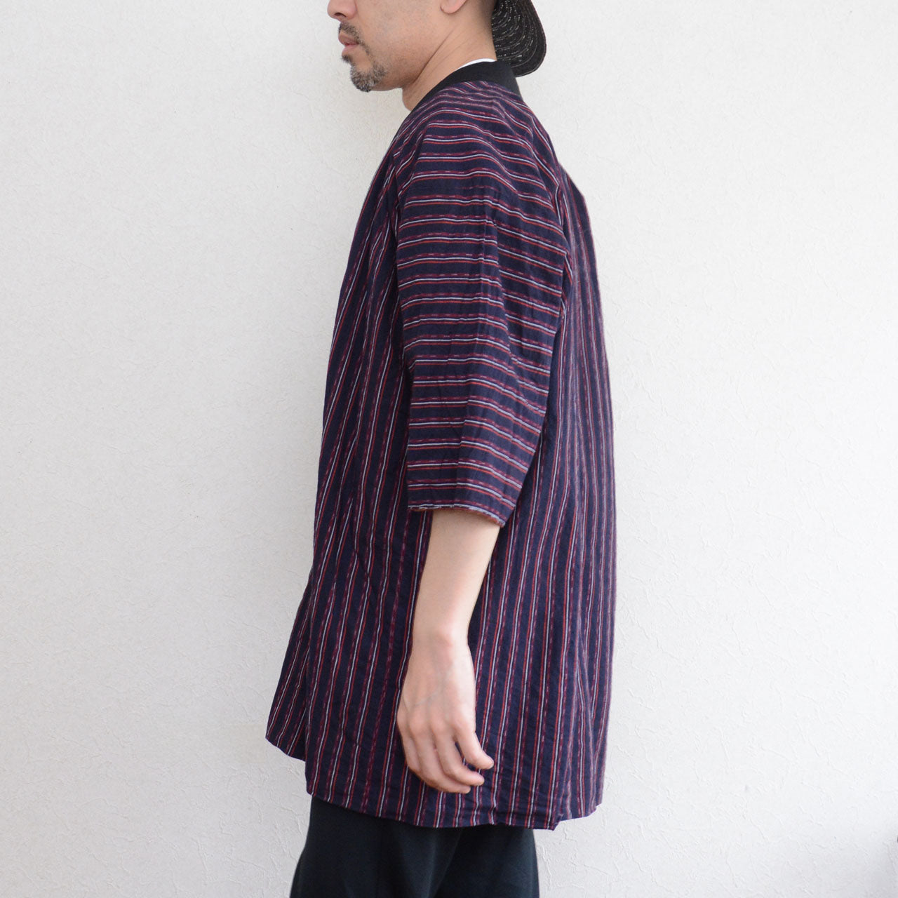 Vintage striped cotton noragi, Japan antique textile, Showa period handmade