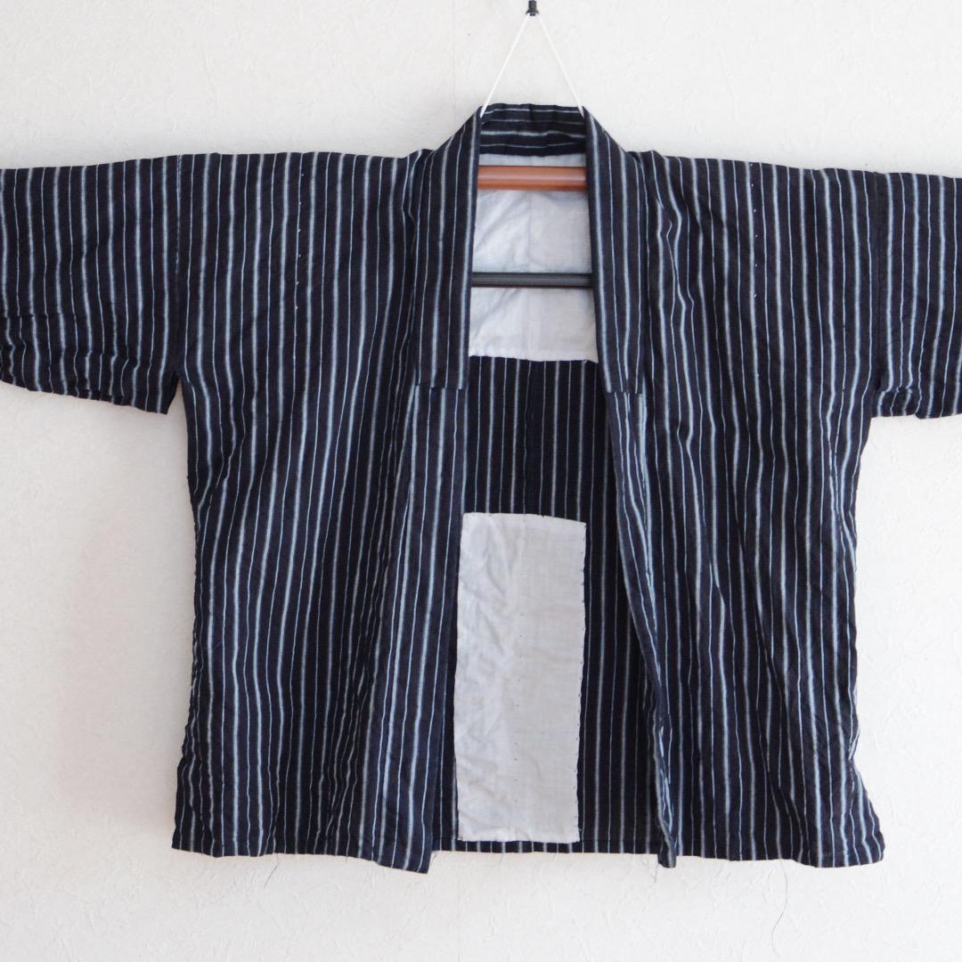 Noragi Jacket Kimono Japanese Fabric Cotton Vintage Indigo Stripe Pattern