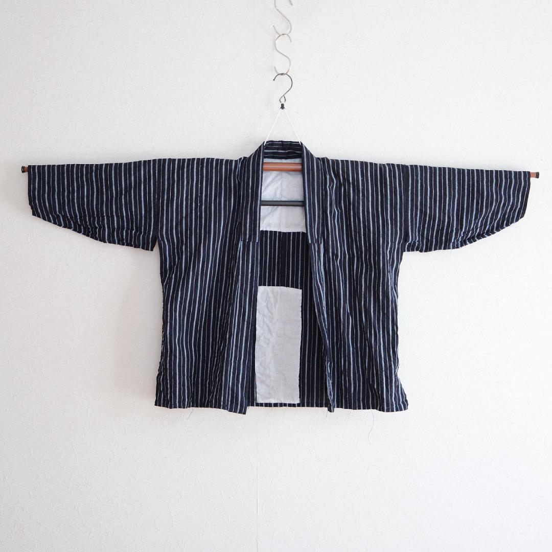 Noragi Jacket Kimono Japanese Fabric Cotton Vintage Indigo Stripe Pattern