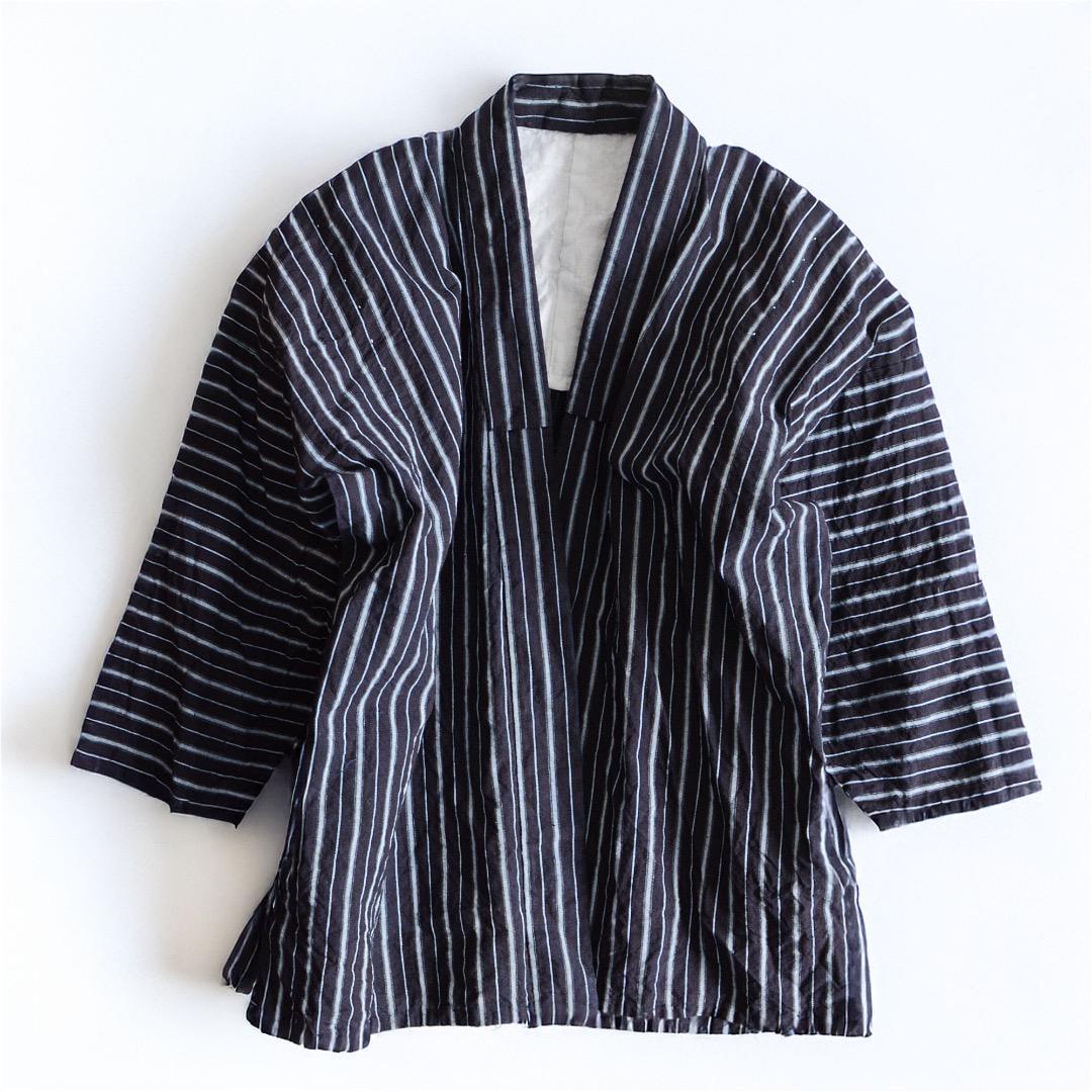 Noragi Jacket Kimono Japanese Fabric Cotton Vintage Indigo Stripe Pattern