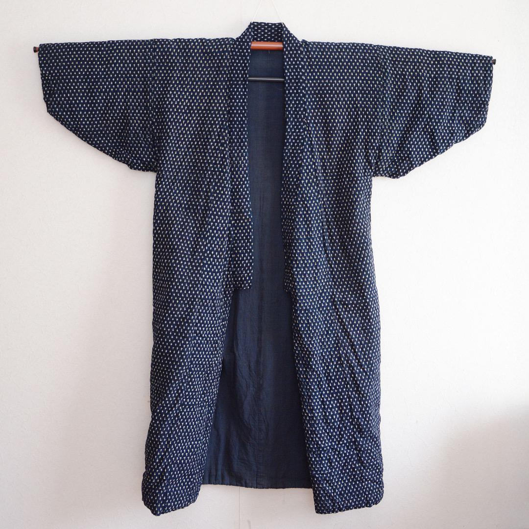 Kimono Padded Jacket Tanzen Indigo Japanese Fabric Cotton Kasuri Pattern Vintage