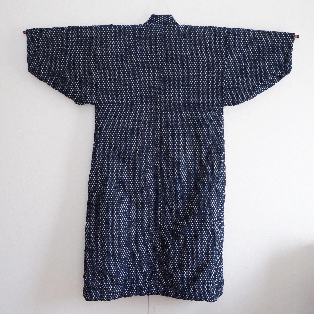 Kimono Padded Jacket Tanzen Indigo Japanese Fabric Cotton Kasuri Pattern Vintage